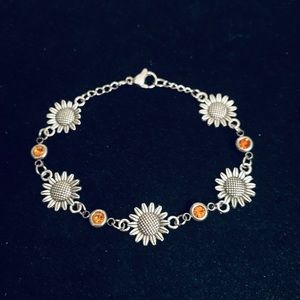 Sunflowers themed bracelet with rhinestone charms